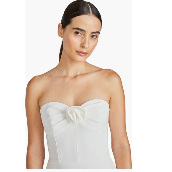 Monique‎ Lhuillier Leonor Strapless Crepe Midi Dress, Size 12, White, NWT - Picture 8 of 16